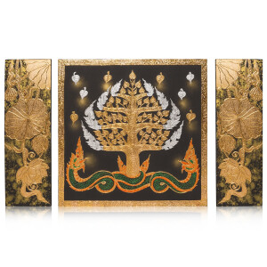 Thai structure picture 3-piece golden tree - 130 x 80cm -...