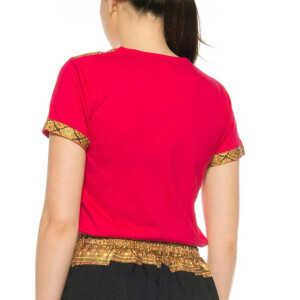 Thai massage woman t-shirt with traditional pattern, slim fit S Red