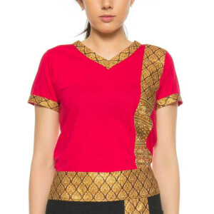 Thai massage woman t-shirt with traditional pattern, slim fit S Red