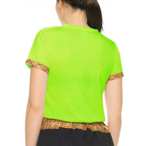 Thai massage woman t-shirt with traditional pattern, slim fit S Green