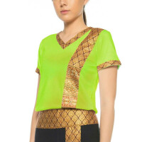 Thai massage woman t-shirt with traditional pattern, slim fit S Green