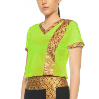 Thai massage woman t-shirt with traditional pattern, slim fit M Green