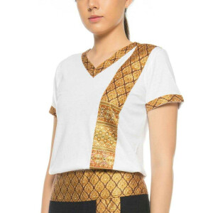 Thai massage woman t-shirt with traditional pattern, slim fit XL White