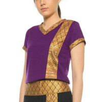 T-shirt de massage thaïlandais pour femme avec motif traditionnel, slim fit XL Violet