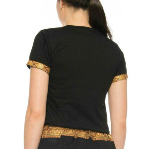 Thaimassage Damen T-Shirt mit traditionellem Muster, Slim Fit XL Schwarz