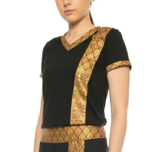 T-shirt de massage thaïlandais pour femme avec motif traditionnel, slim fit XL Noir