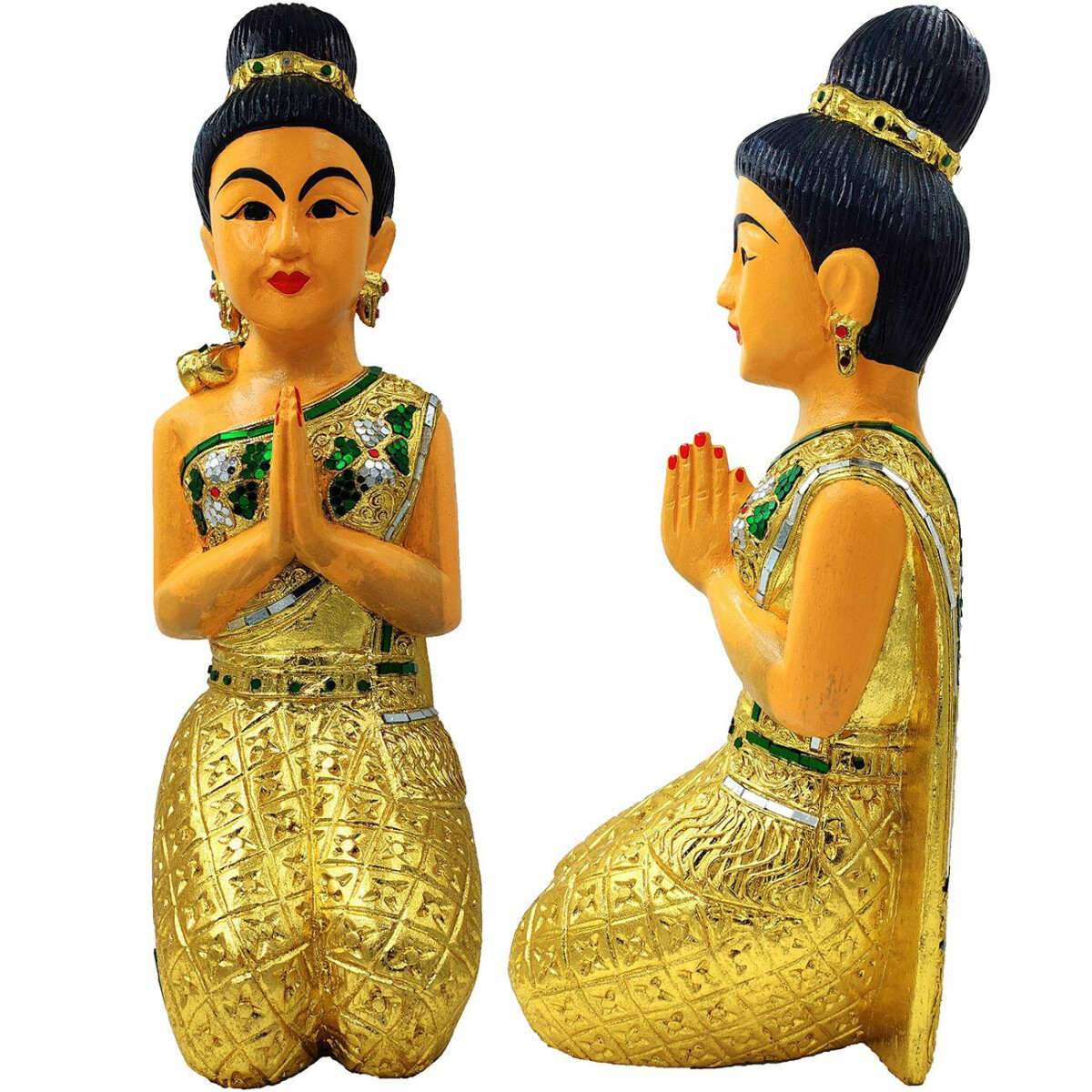 Thai Sawasdee Lady Statua Figura Legno Oro Solido -...