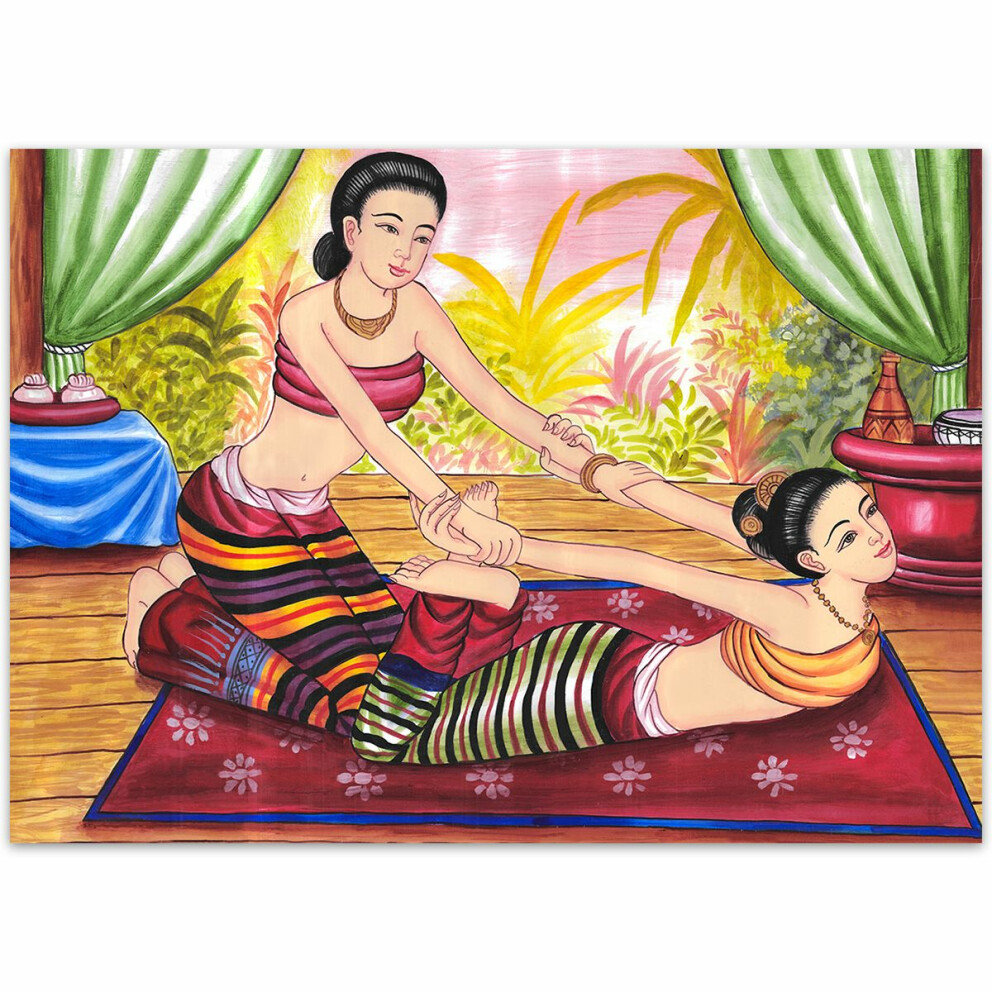 Thai Paintings traditional Thai Massage Siam - No. 9 70cm wide - 50cm high (B1 landscape) Canvas painting printed on high quality cotton with frame