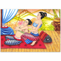 Thai Paintings traditional Thai Massage Siam - No. 11 70cm wide - 50cm high (B1 landscape) Canvas painting printed on high quality cotton with frame