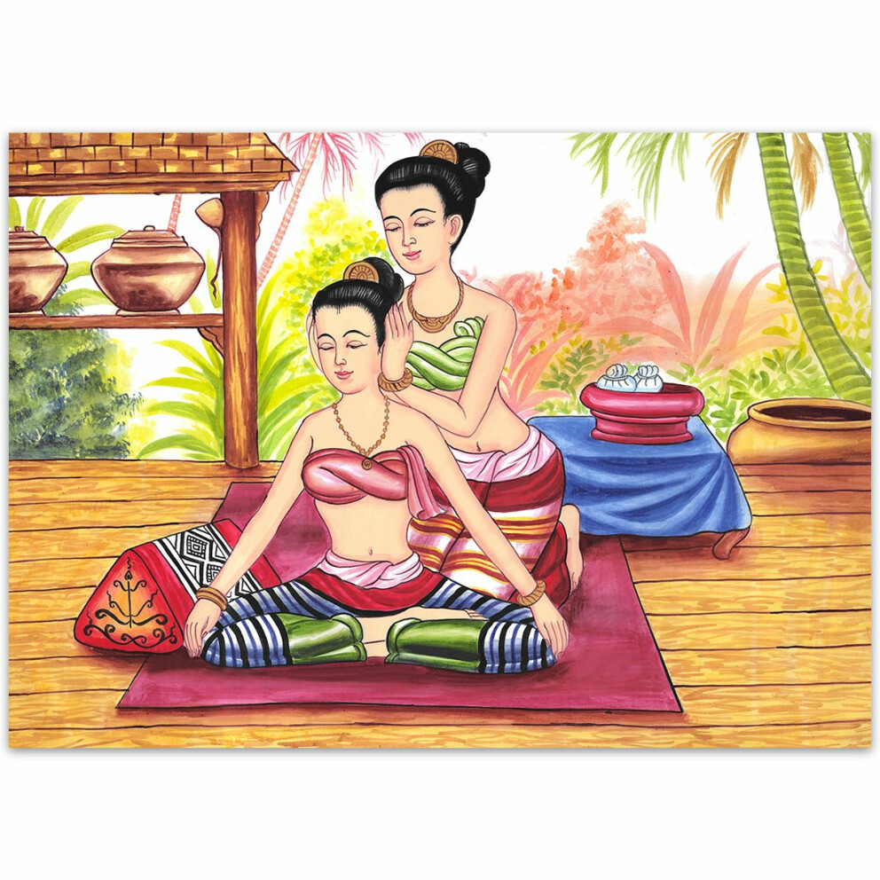 Thai Paintings traditional Thai Massage Siam - No. 12 100cm wide - 70cm high (B1 landscape) Canvas painting printed on high quality cotton with frame