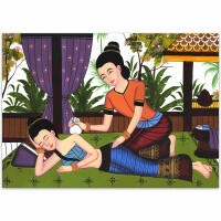 Thai Paintings traditional Thai Massage Siam - No. 15 70cm wide - 50cm high (B1 landscape) Canvas painting printed on high quality cotton with frame