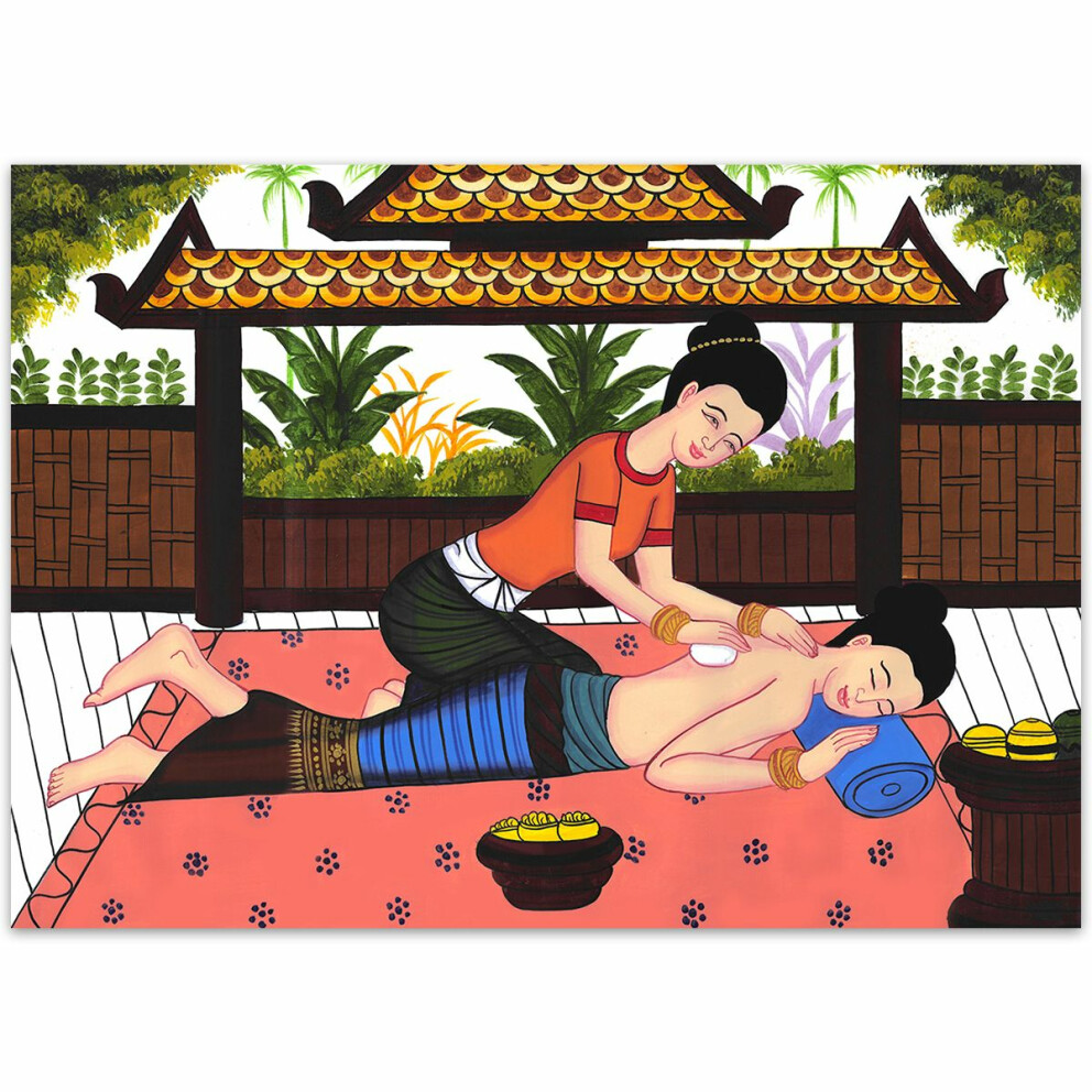 Thai Paintings traditional Thai Massage Siam - No. 16 70cm wide - 50cm high (B1 landscape) Canvas painting printed on high quality cotton with frame