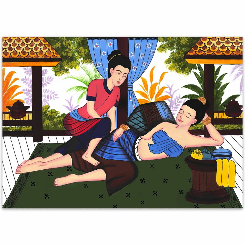 Thai Kunst Bild Traditionelle Thaimassage Siam - No. 17 70cm Breit - 50cm Hoch (B2 Quer) 200g Fotopapier glänzend