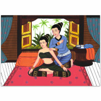 Thai Kunst Bild Traditionelle Thaimassage Siam - No. 18 70cm Breit - 50cm Hoch (B2 Quer) 200g Fotopapier glänzend