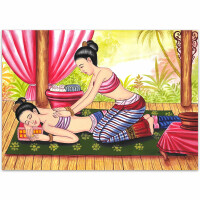 Set: 4 Poster Thai Kunst Bild Traditionelle Thaimassage Siam - Design 1 70cm Breit - 50cm Hoch (B2 Quer)