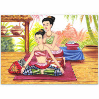 Set: 4 Pósteres de Arte Tailandés Masaje Tradicional Tailandés Siam - Diseño 1 70cm de ancho - 50cm de alto (B2 Paisaje)