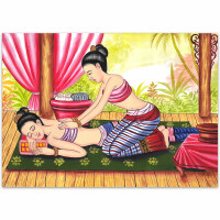 Set: 4 Poster Thai Kunst Bild Traditionelle Thaimassage Siam - Design 1 100cm Breit - 70cm Hoch (B1 Quer)
