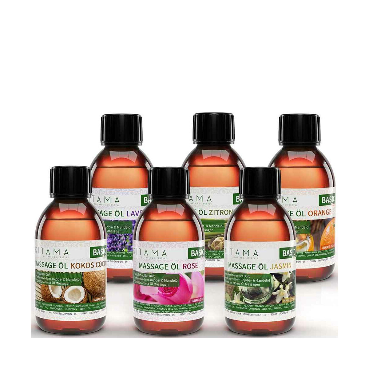 Massage Oil Aroma Set 6 pcs. - Jasmine, Rose, Lavender,...