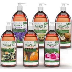 Massage Oil Aroma Set 1000ml - Jasmine, Rose, Lavender,...