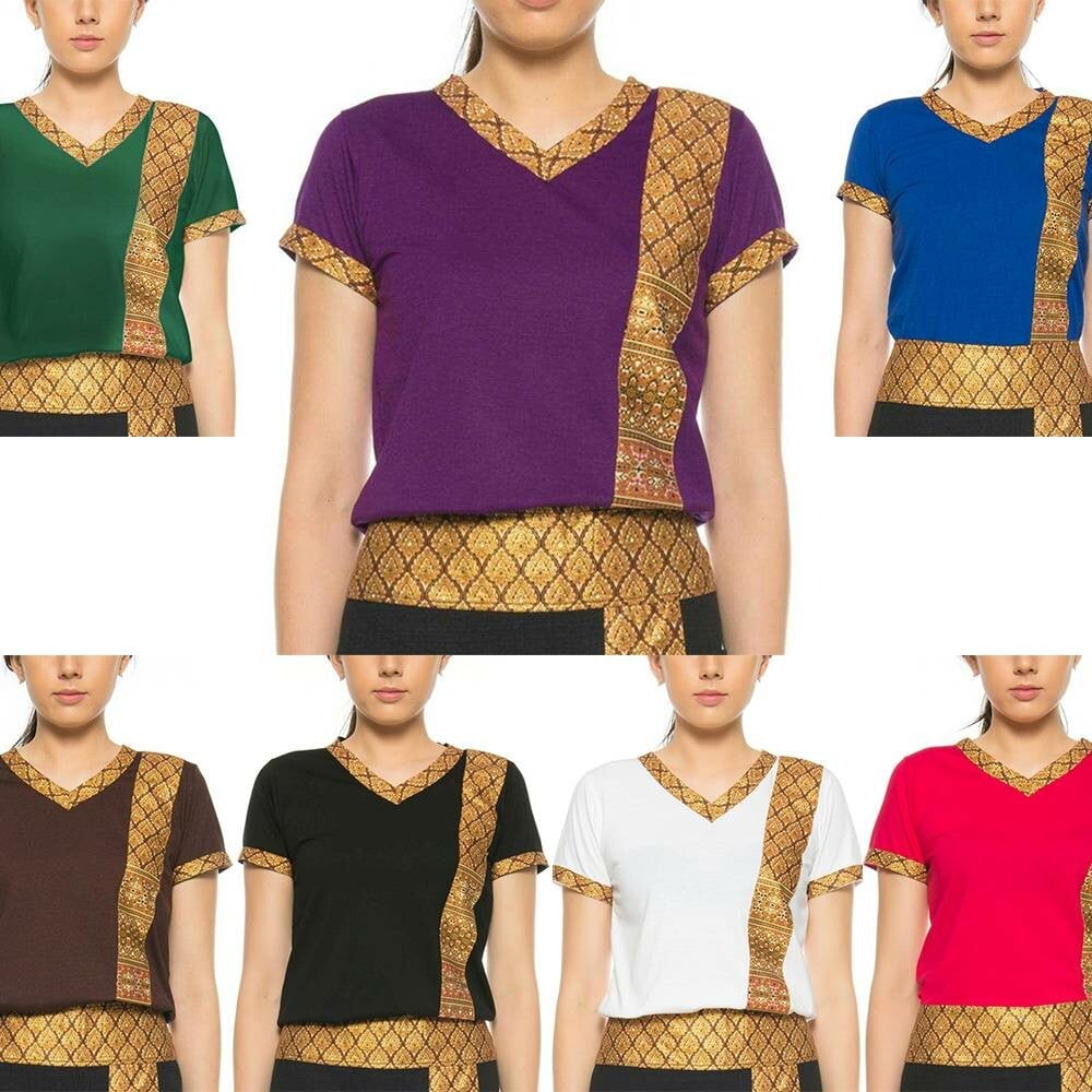 Damen Thai Massage T-Shirt mit traditionellem Muster, S-XXL,