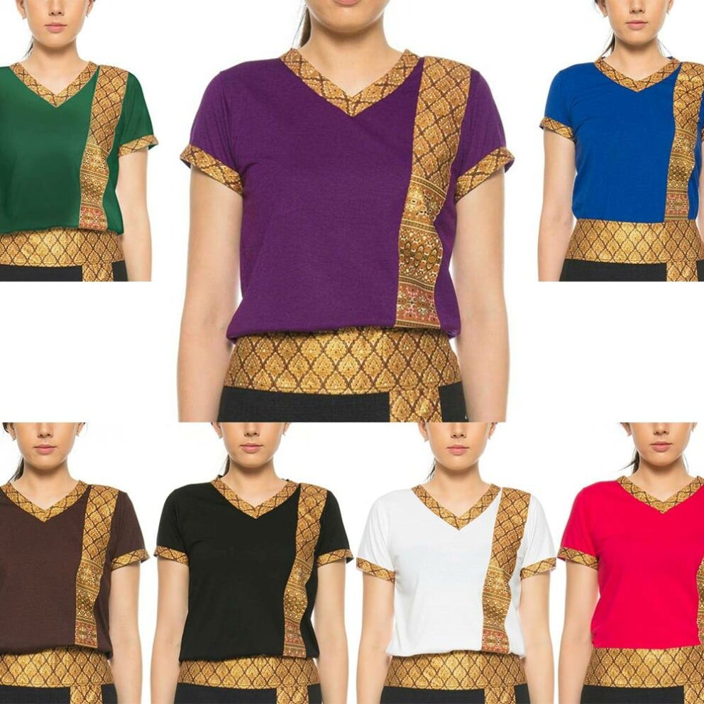 T-Shirt Donna per Massaggio Thai con Motivo Tradizionale, S–XXL - 7 Colori