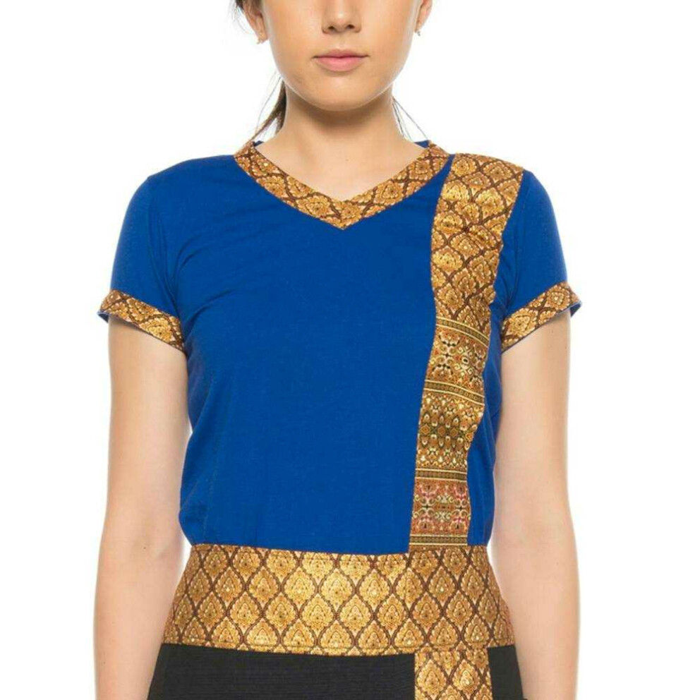 Thai massage T-shirt unisex (men & women) with traditional pattern, Regular Fit S Blue