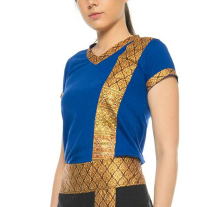 Thaimassage T-Shirt Unisex (Herren & Damen) mit traditionellem Muster, Regular Fit S Blau