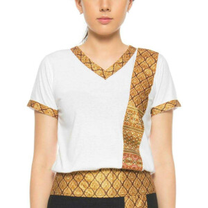 T-shirt de massage thaï unisexe (homme & femme) avec motif traditionnel, Regular Fit M Blanc