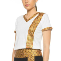Thaimassage T-Shirt Unisex (Herren & Damen) mit traditionellem Muster, Regular Fit M Weiß