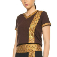 T-shirt de massage thaï unisexe (homme & femme) avec motif traditionnel, Regular Fit M Marron