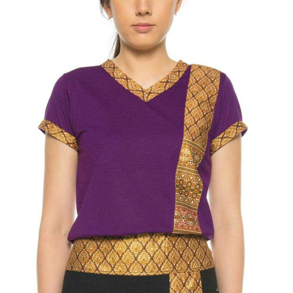 Thai massage T-shirt unisex (men & women) with traditional pattern, Regular Fit XL Purple
