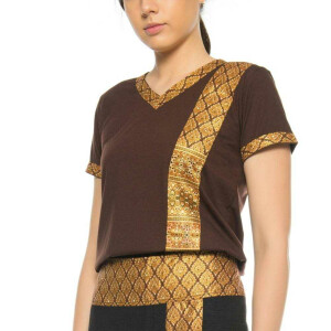 T-shirt de massage thaï unisexe (homme & femme) avec motif traditionnel, Regular Fit XL Marron