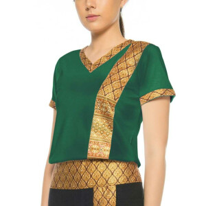 Thai massage T-shirt unisex (men & women) with traditional pattern, Regular Fit S Green (Dark)