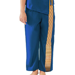 Pantalon - Vêtements traditionnels de massage thaïlandais L Bleu