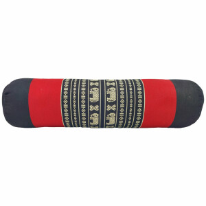 GURU SHOP Cuscino Cervicale Thailandese In Kapok - 28x44x15 Cm, Tessuto Tradizionale Rosso E Nero Con Elefante, Per Yoga, Meditazione E Relax
