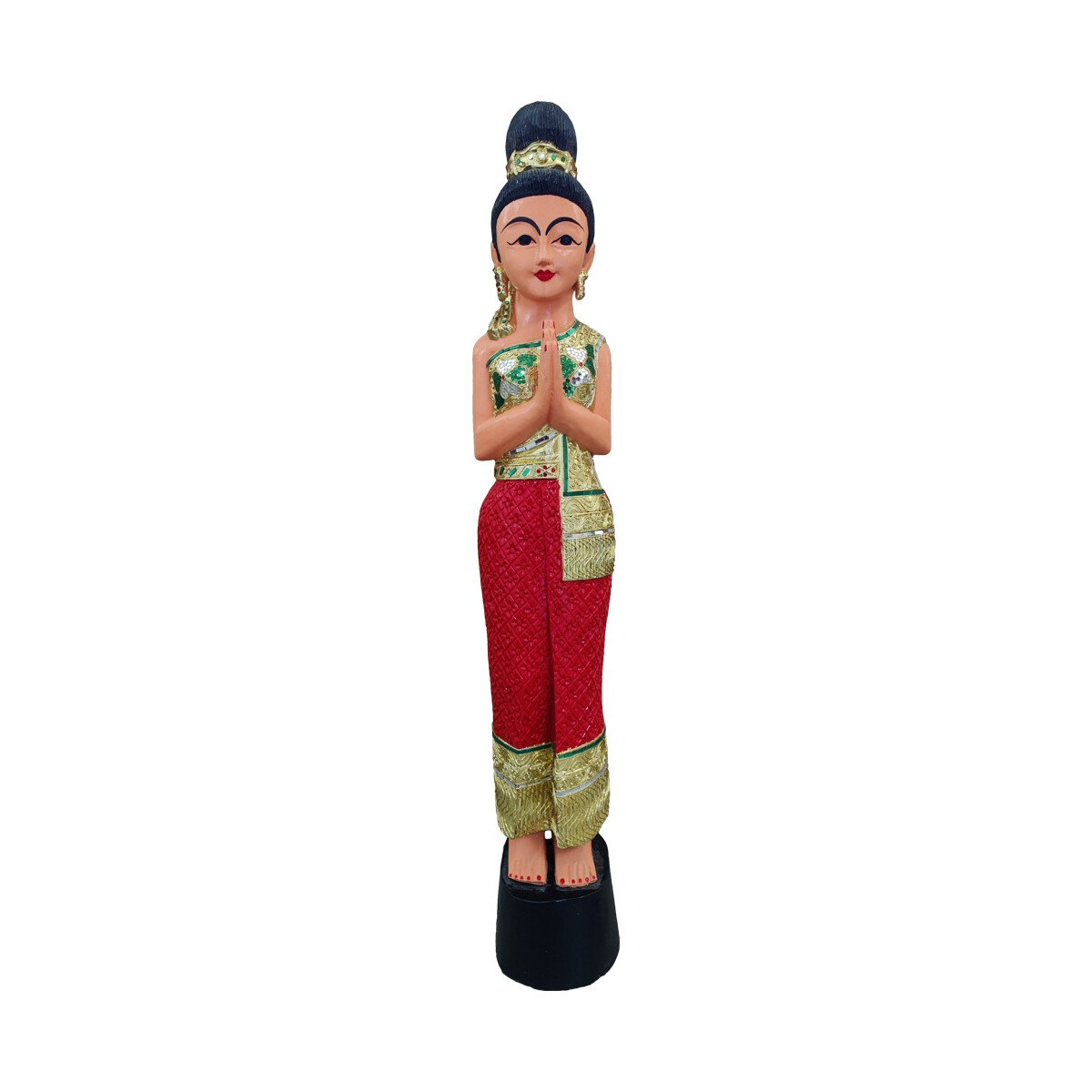 Thai Sawasdee Lady Statue Figur Holz Massiv 130cm Rot