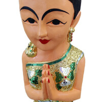 Thai Sawasdee Lady Statue Figur Holz Massiv 160cm Rot