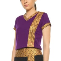 Thai massage T-shirt unisex (men & women) with traditional pattern, Regular Fit L Purple