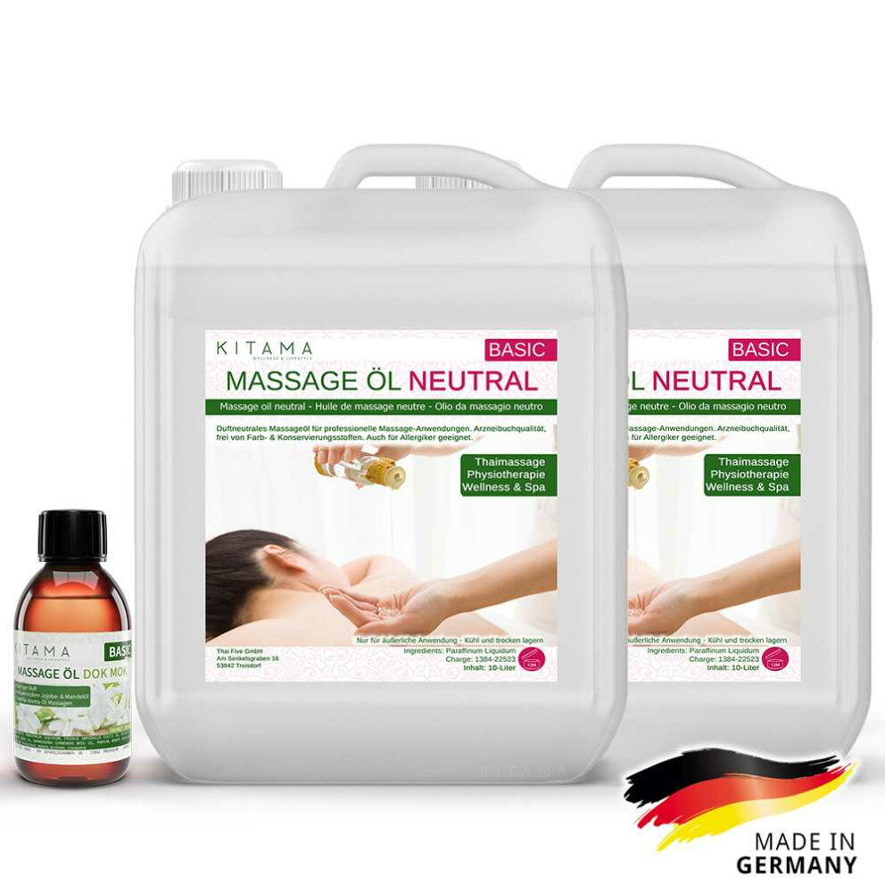 #1 DEAL: 2 x 10L Aceite de masaje neutro + 250ml Aceite de masaje con aroma Dok Mok (Jazmín de agua)