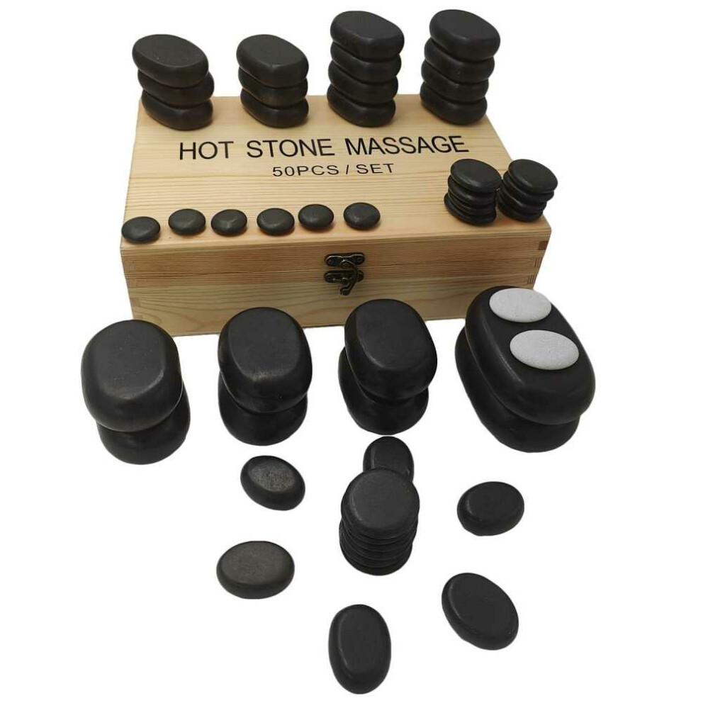 Hot Stone Set - 50 Vulkan Steine im Holz-Koffer