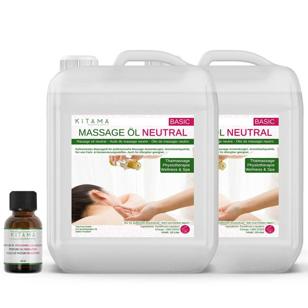 #2 DEAL: 2 x 10L Massageöl neutral + 100ml Parfümöl Leelawadee (Frangipani)