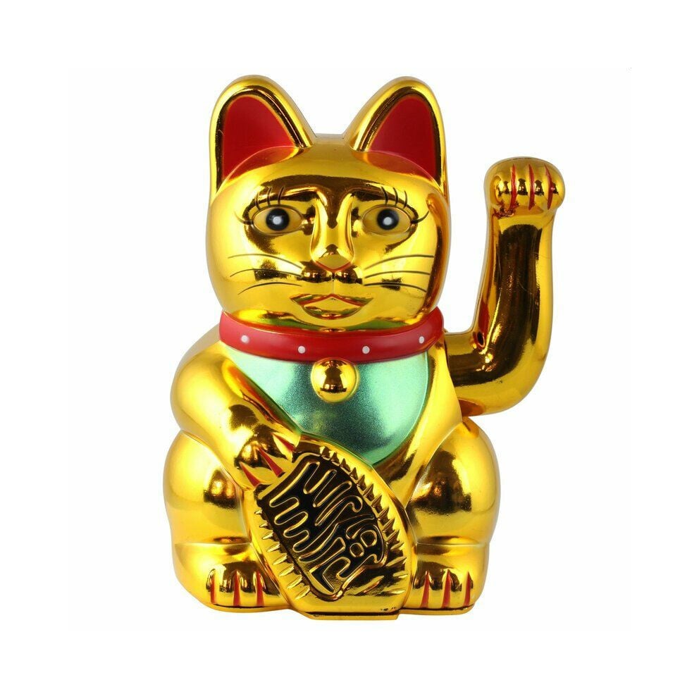 Waving Lucky Cat 15cm high Gold