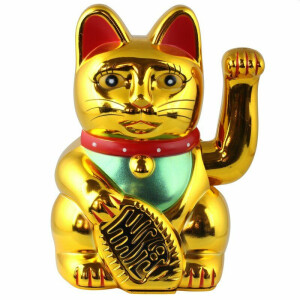 Waving Lucky Cat 15cm high Gold